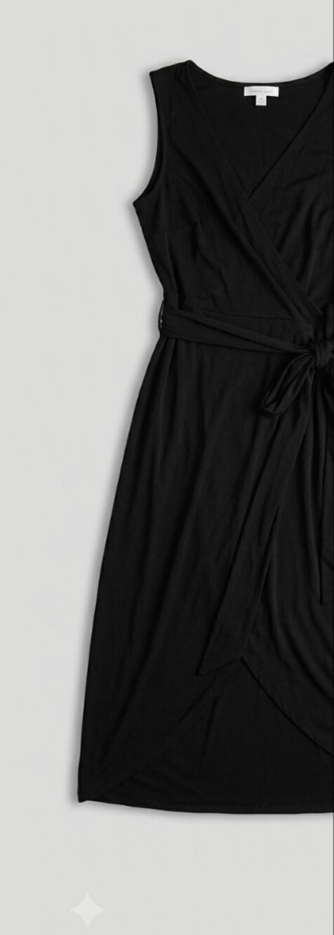 Calvin Klein Black Sleeveless Midi Wrap Dress